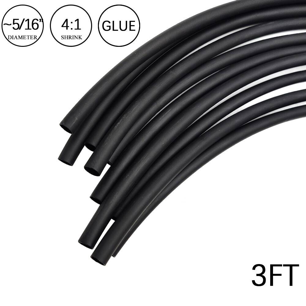 4:1 Heat Shrink Tube-5/16″ Black Dual Wall Marine Adhesive Glue Lined Waterproof