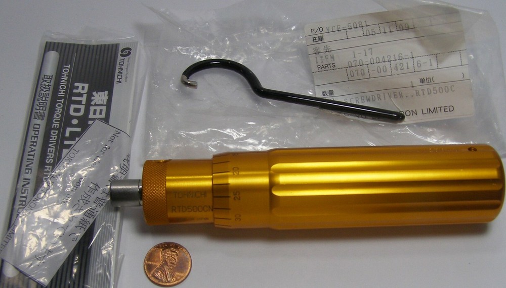 Tohnichi Torque Nut/Screwdriver RTD500CN w/tool & instructions 100-500CN-m gold