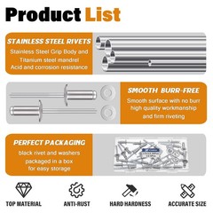 JTAREA 35pcs 1/4″ x 1/2″ Stainless Steel Pop Rivets with 1/4*1/2