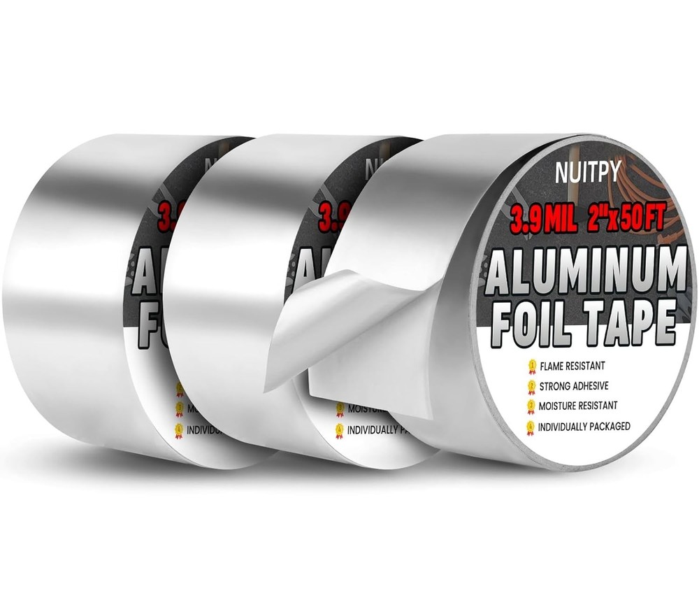 3 Pack Aluminum Foil Tape 3.9 Mil 2″ X 150 Feet Total Silver High Temperature