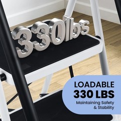 3 Step Ladder with Handrails, Portable Folding Step Stool with Safety Lock