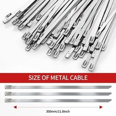 100pcs 304 Stainless Steel Metal Zip Ties Heavy Duty Self-Locking Cable Ties