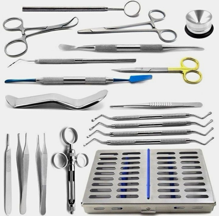 Dental Instrument Kit Set w/ Sterilization Cassette Mirror Forceps