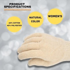 Women’s Small Size – Cotton Blended String Knit Gloves – Tan – 12 Pairs