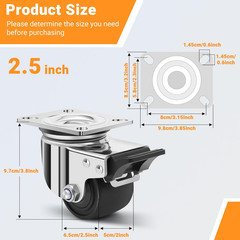 2.5 Inch Heavy Duty Stainless Steel Low Gravity Casters, SUS 304 Industrial Grad