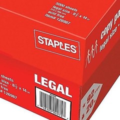 Staples 8.5-Inch X 14-Inch Copy Paper 20 Lbs. 92 Brightness 500/Ream 10