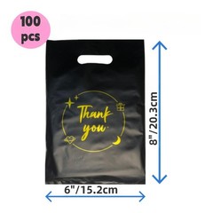 100PCS Pink Thank You Gift Bag Reusable Plastic Bag for Boutique,Retail shopping