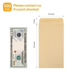 100 PACK Brown Cash Envelopes 3 1/2 x 6 1/2 for Budgeting, Small Kraft Money
