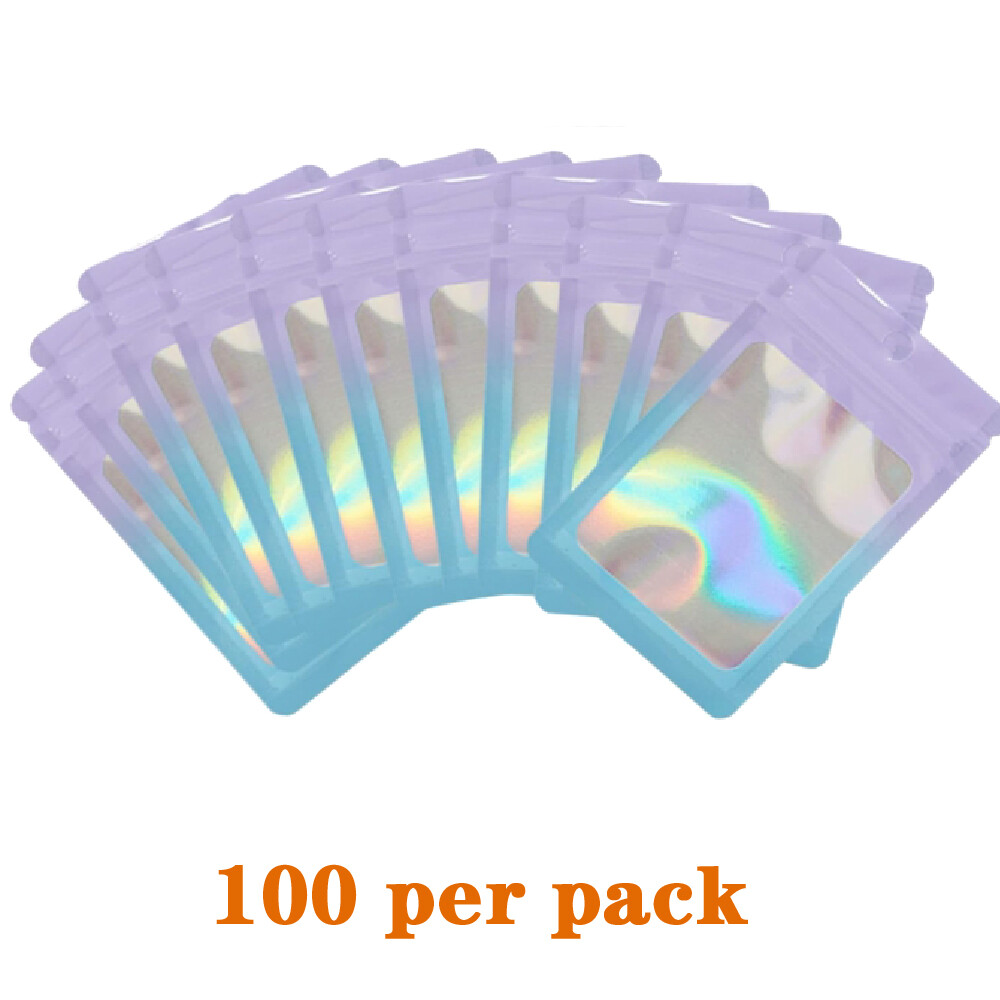 100 Holographic Mylar Bags Smell Proof Resealable Foil Pouches Gradient