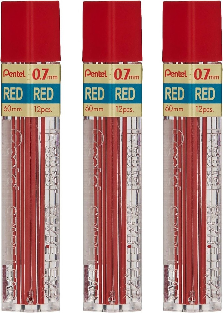 Pentel PPB/PPR 0.5mm/0.7mm Colored Pencil Refill Lead, 12 Leads/Tube, 3 Tubes