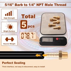 Boeray 5pcs Brass Hose Barb Fittings 5/16 Inch Barb to 1/4 Inch NPT Male Thre…