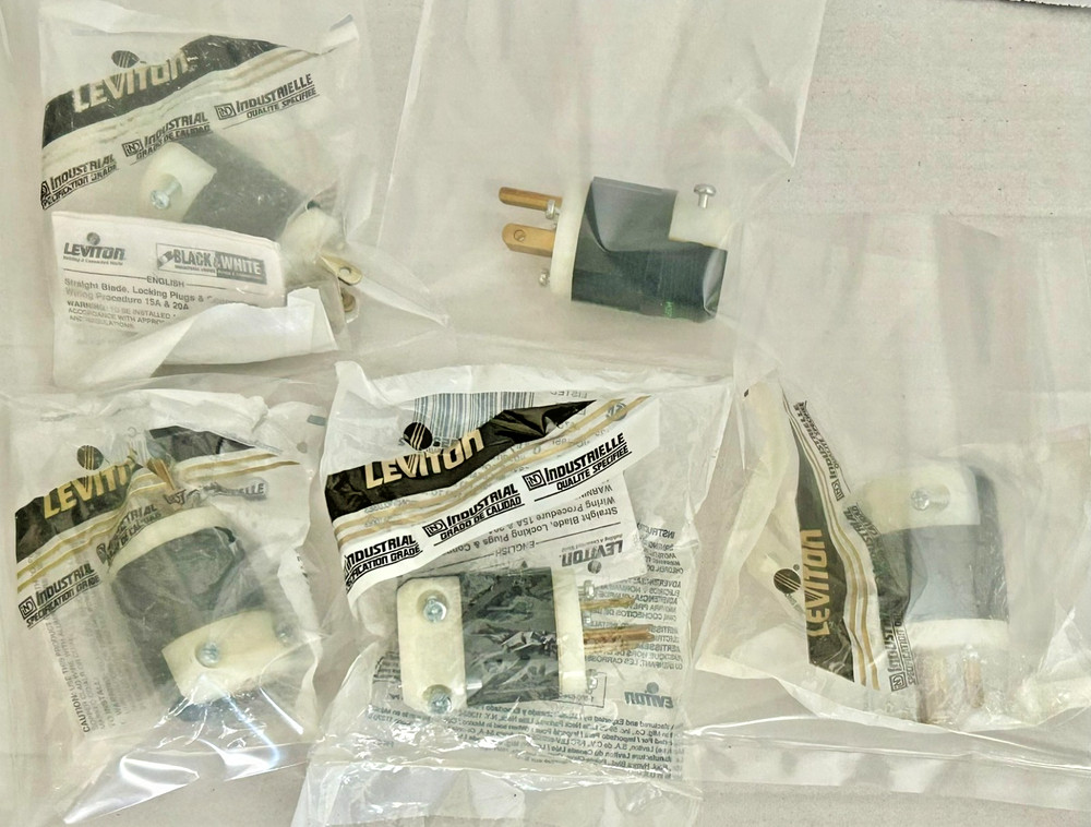 Set of 5 : Leviton 8215-C 15 Amp 125V NEMA 5-15P 2P 3W Straight Blade Plug