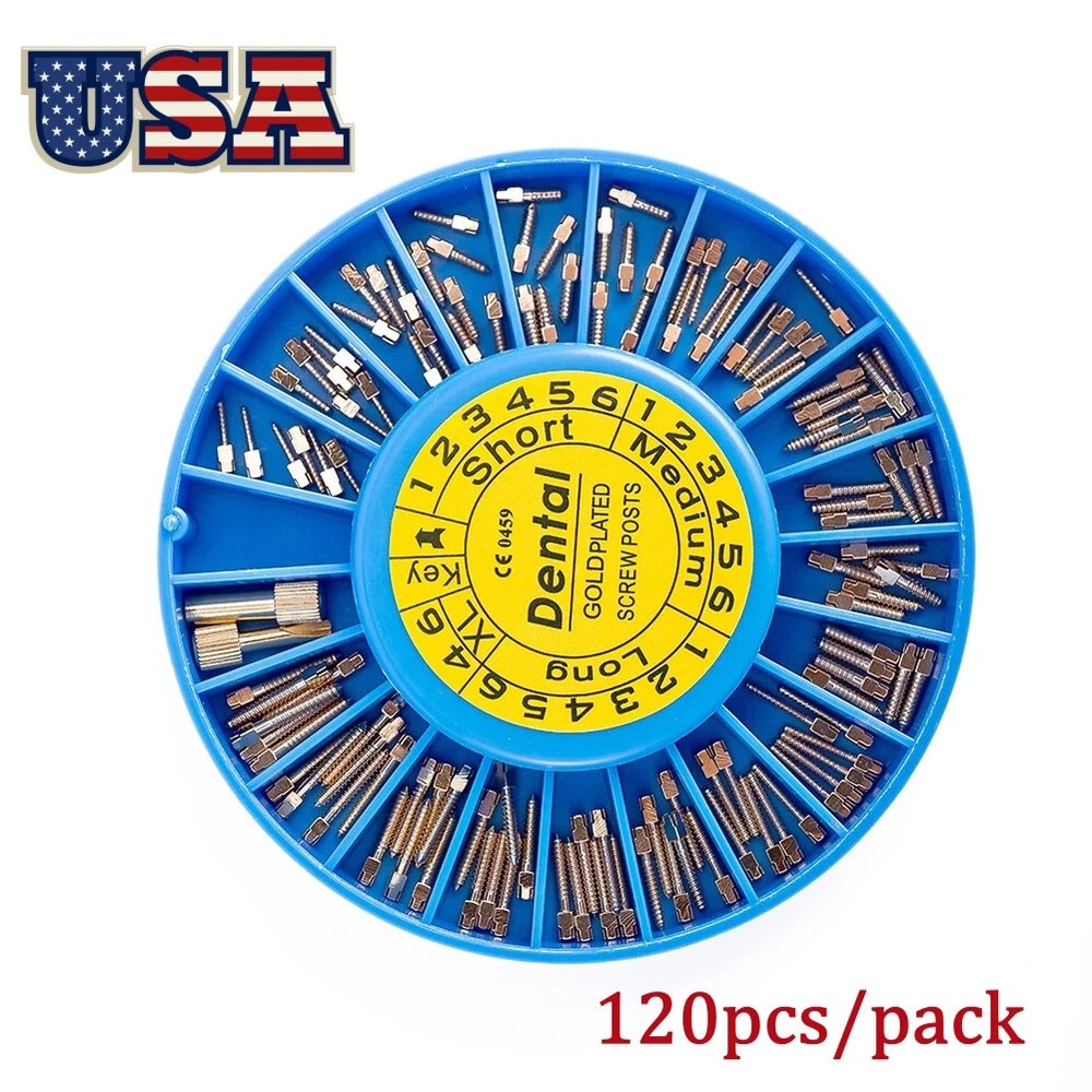120pcs Dental Screw Post Gold/Silver Plated Titanium Kit Conical Root Canal Pins