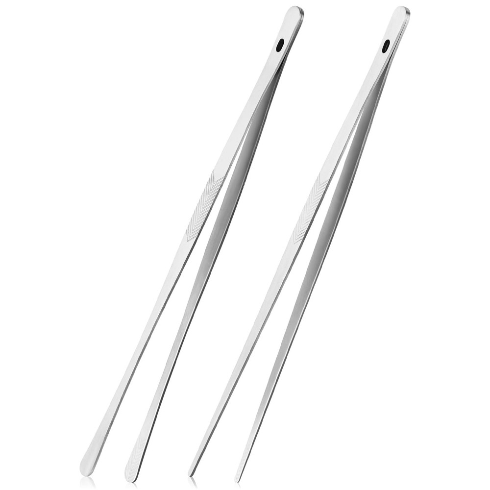 ChefBee Kitchen Cooking Tongs Tweezers – 2PCS 12″ Stainless 12 inches, Silver