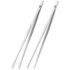 ChefBee Kitchen Cooking Tongs Tweezers – 2PCS 12″ Stainless 12 inches, Silver