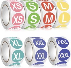 3500 PCS Clothing Size Stickers XS, S, M, L, XL, XXL, XXXL, Multi Color