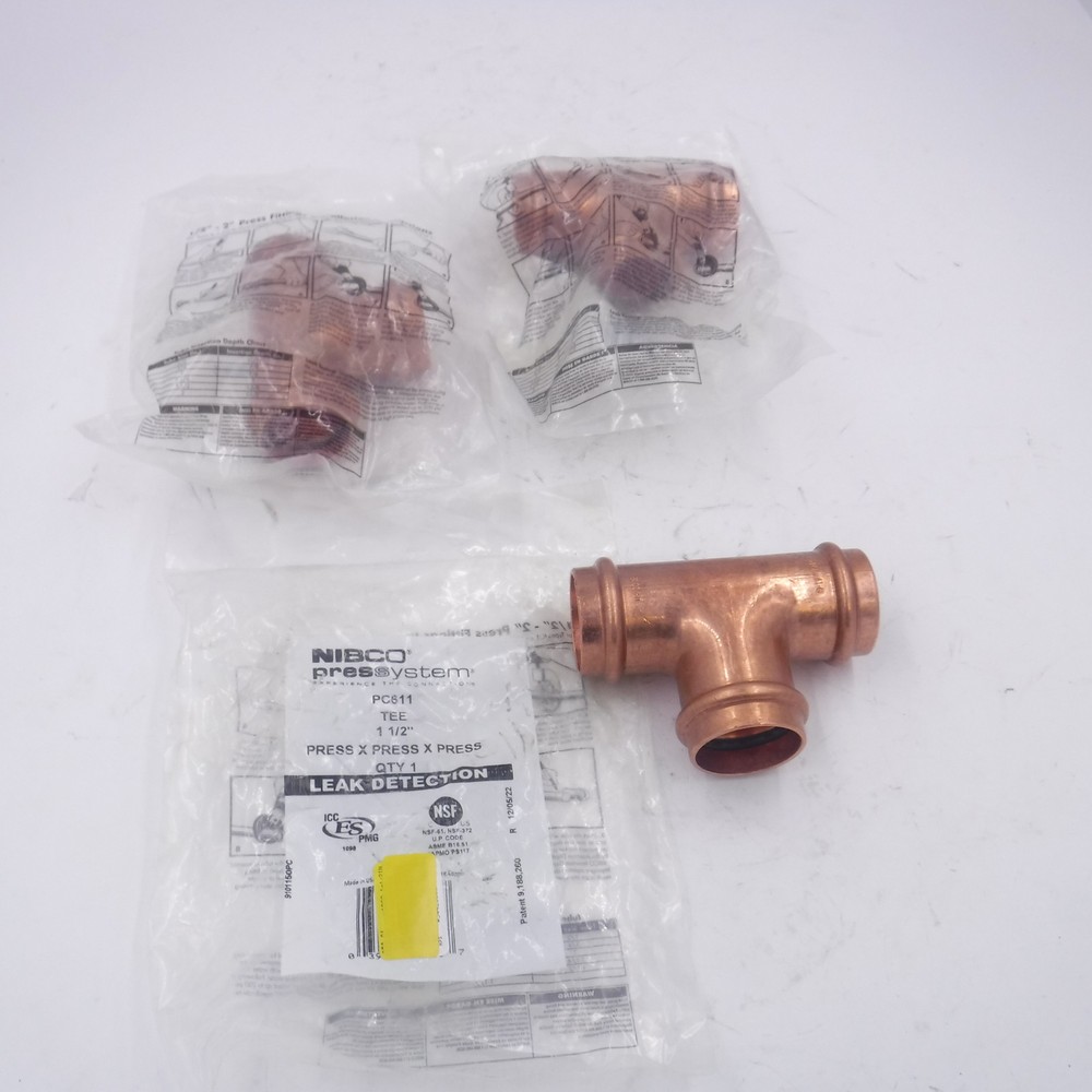 3 Pack Nibco 9101150PC 1-1/2″ Press x Press x Press Tee PC611