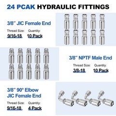 50FT 3/8″ Hydraulic Hose with 16PCS Hydraulic Hose Fittings, 2-Wire Braided Tube