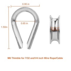 Cbtone 50 Pack M6 Stainless Steel Thimble For 1/4 Inch Diameter Wire Rope Cable