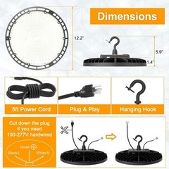 120V US Plug 150W LED High Bay Light Fixture Warehouse Garage 4500K/5000K/5700K