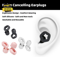 (3 Pairs) Silicone Ear Plugs for Sleeping Noise Cancelling, Washable & Reusable