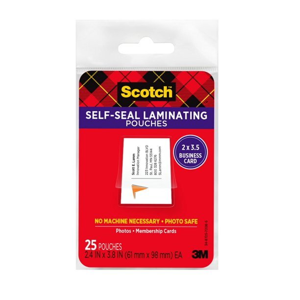 Scotch Self-Sealing Laminating Pouches, 25 Count, 2″ x 3.5″, 9.5 Mil