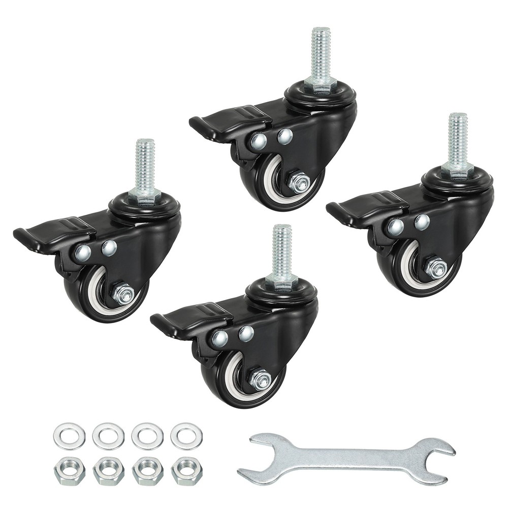 4pcs 1.5″ Swivel Threaded Stem Casters 3/8″-16UNC PU Wheel with Brake 88lbs Load