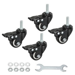 4pcs 1.5″ Swivel Threaded Stem Casters 3/8″-16UNC PU Wheel with Brake 88lbs Load