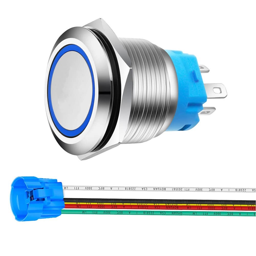 0.87 Inch/22mm Stainless Steel Momentary Push Button 12v24v Led 1no1nc Spdt On O