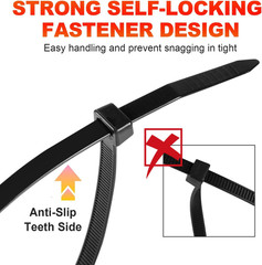 Heavy-Duty Black Cable Zip Ties, 1200 Pcs, 14 Inch, 50Lb Strength