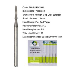 Wave Dental Carbide Burs Surgical Bur 25mm Friction Grip FG High Speed 702 701