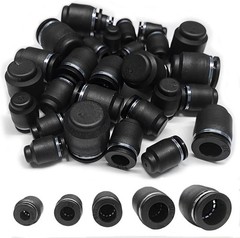 30PCS Pneumatic Cap Style Plug Fitting, Push-to-Connect Air Line Black
