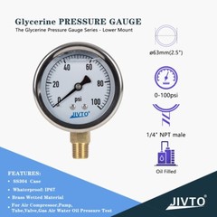 Liquid Pressure Gauge,2-1/2″ dial,0-100 psi ( single scale) ,1/4 NPT lower mount