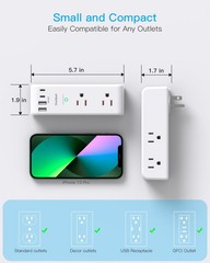 Surge Protector Outlet Extender Rotating Plug 6 AC Multi Plug Outlet 4 USB Ports