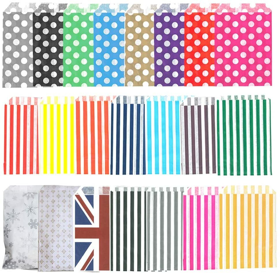 Candy Stripe Paper Bags Party Sweet Treat Buffet Gift Shop Coloured 5″x7″ Polka