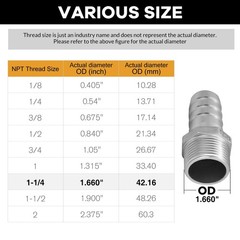Stainless Steel Hose Barb Fitting,5/8″ Hose Barb to 1″ Male NPT, for Water Fu.