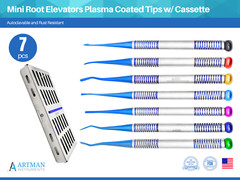 Set of 7 Mini Root Elevators with Plasma Coated Tips and Cassette ARTMAN