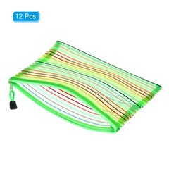 12Pcs Mesh Zipper Pouch, A5 Document Makeup Zipper Bag Travel Pouch, Green