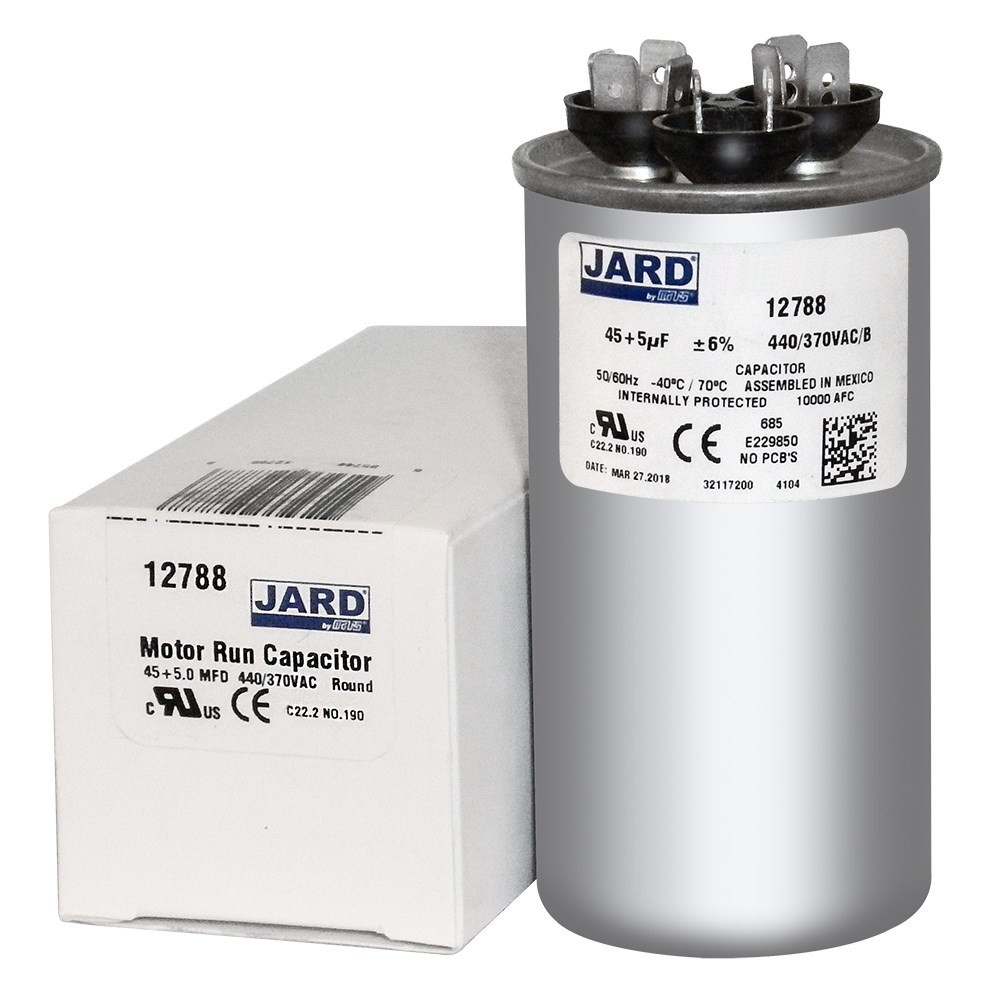 45 + 5 x 440/370 VAC Round Dual Run Capacitor by JARD # 12788