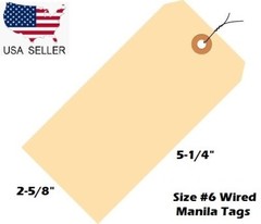 Size 6 Manila Inventory Shipping Hang Tags with Wire 2 5/8″ x 5 1/4″ Wired Tags