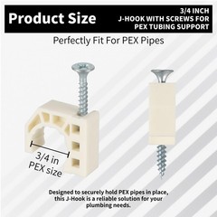50 Pack 3/4″ PEX J~Hook Pipe Clamps with Screws, White