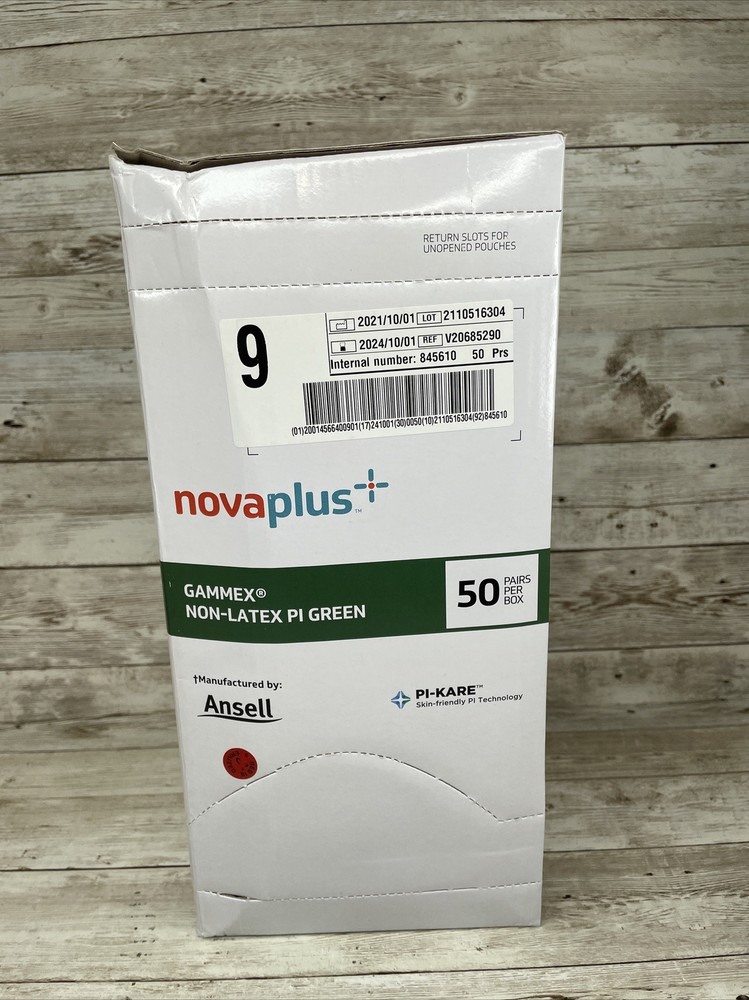 Gammex NovaPlus Non-Latex PI Green Surgical Glove, 50 Pair Box Size 9 *See Date*