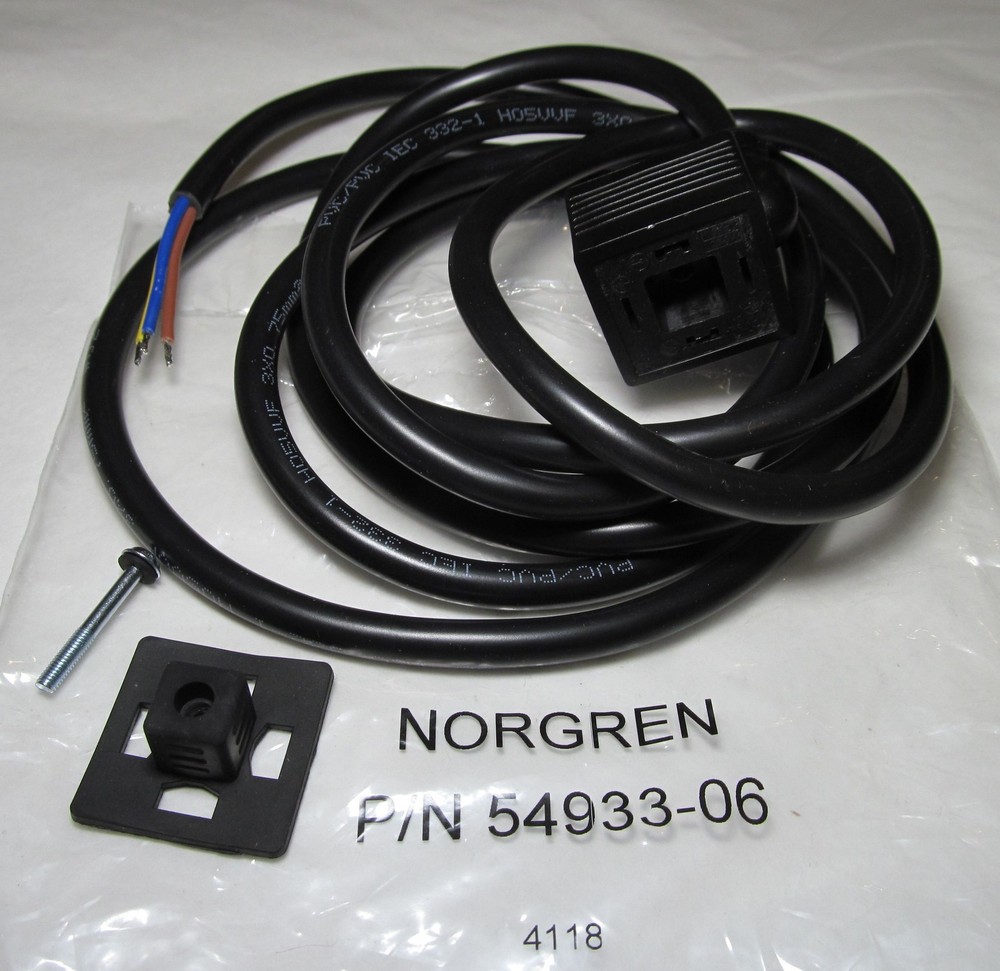 NORGREN 54933-06 INDUSTRIAL STANDARD CONNECTOR W/ 6ft MOULDED CABLE 30MM COIL