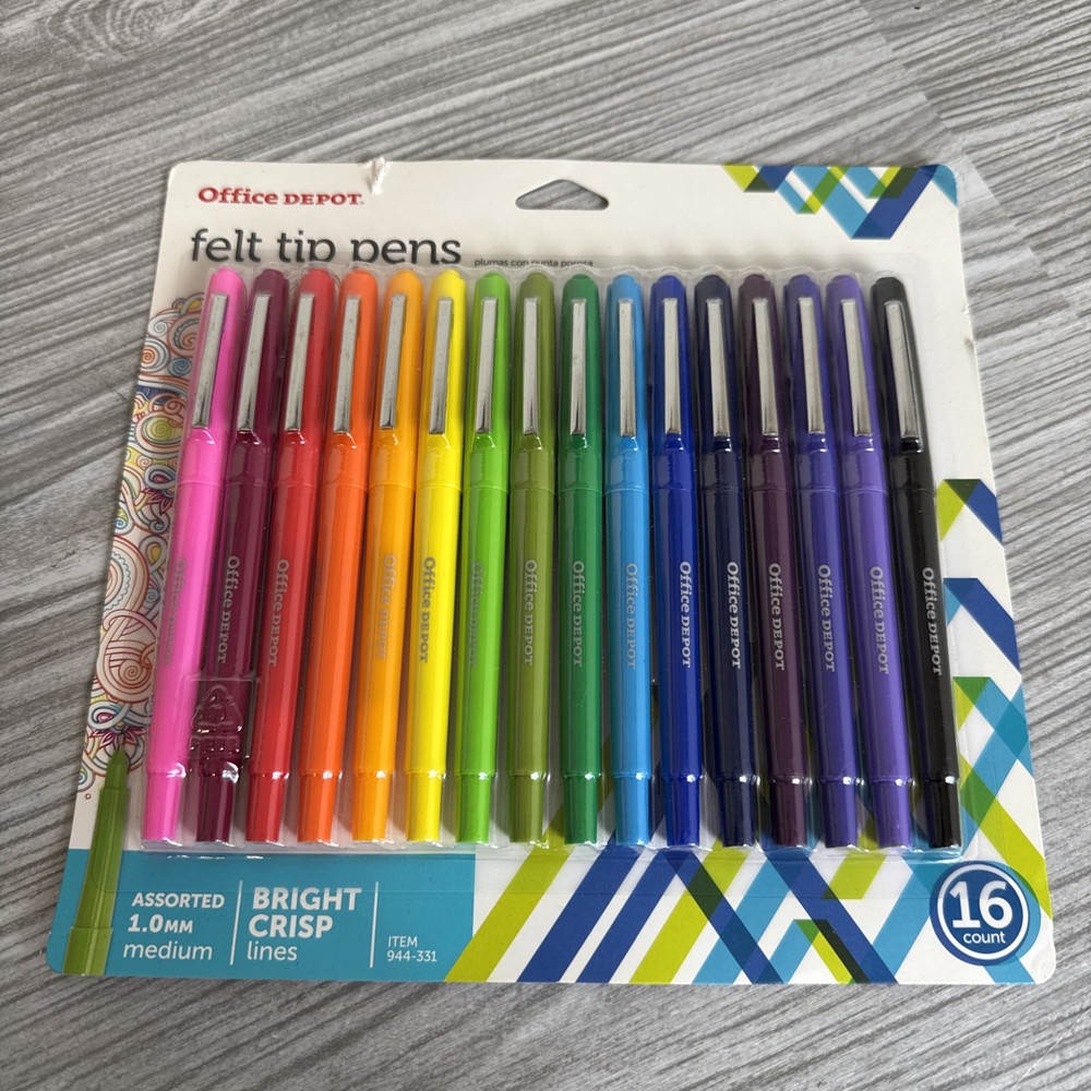 Office Depot Felt Tip Pens, Medium Point, Assorted, 16 Pack Pink Black 1.0mm