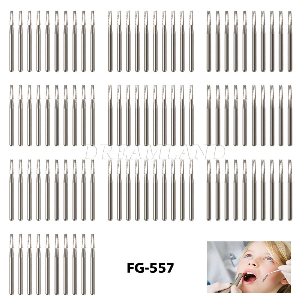100 x FG557 557 Dental Carbide Burs (Cross Cut Fissure)