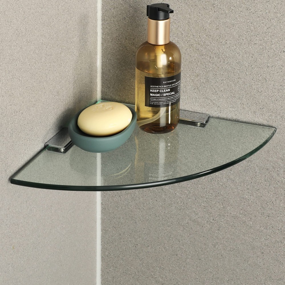 SAYAYO Glass Corner Shelf for Wall, Tempered Floating Glass Shelves for Bathr…