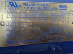 Teco Westinghouse AC Motor AETHCF UW1, 1.5 HP, 230/460V, 1740RPM, 145T, GPV1/54C