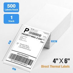 LuckyGuard 4×6 Thermal Labels Fanfold 500-Pack 1 Stack | 500 Labels, White