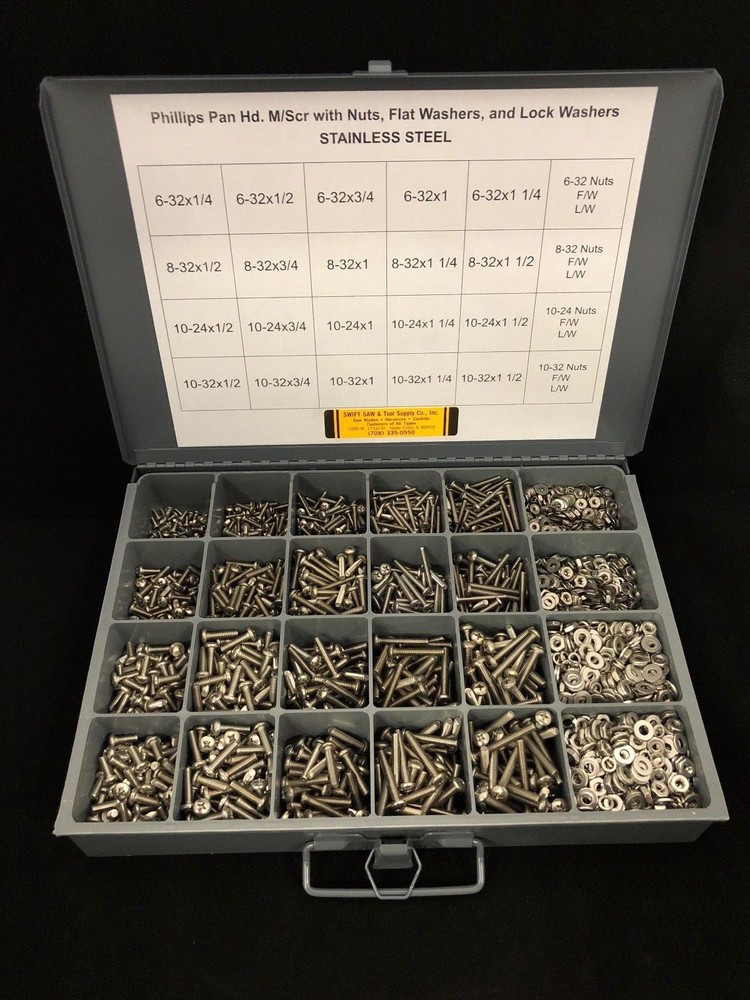 PHILLIPS PAN HEAD MACHINE SCREW ASSORTMENT & METAL BIN TRAY STAINLESS STEEL