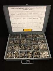 PHILLIPS PAN HEAD MACHINE SCREW ASSORTMENT & METAL BIN TRAY STAINLESS STEEL